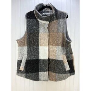Natural Reflections Vest Women's XL Plaid Sherpa Faux Fur Warm Taupe Gray Tan
